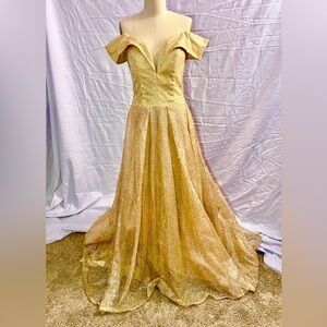 Elegant Off-Shoulder Gold Evening Gown